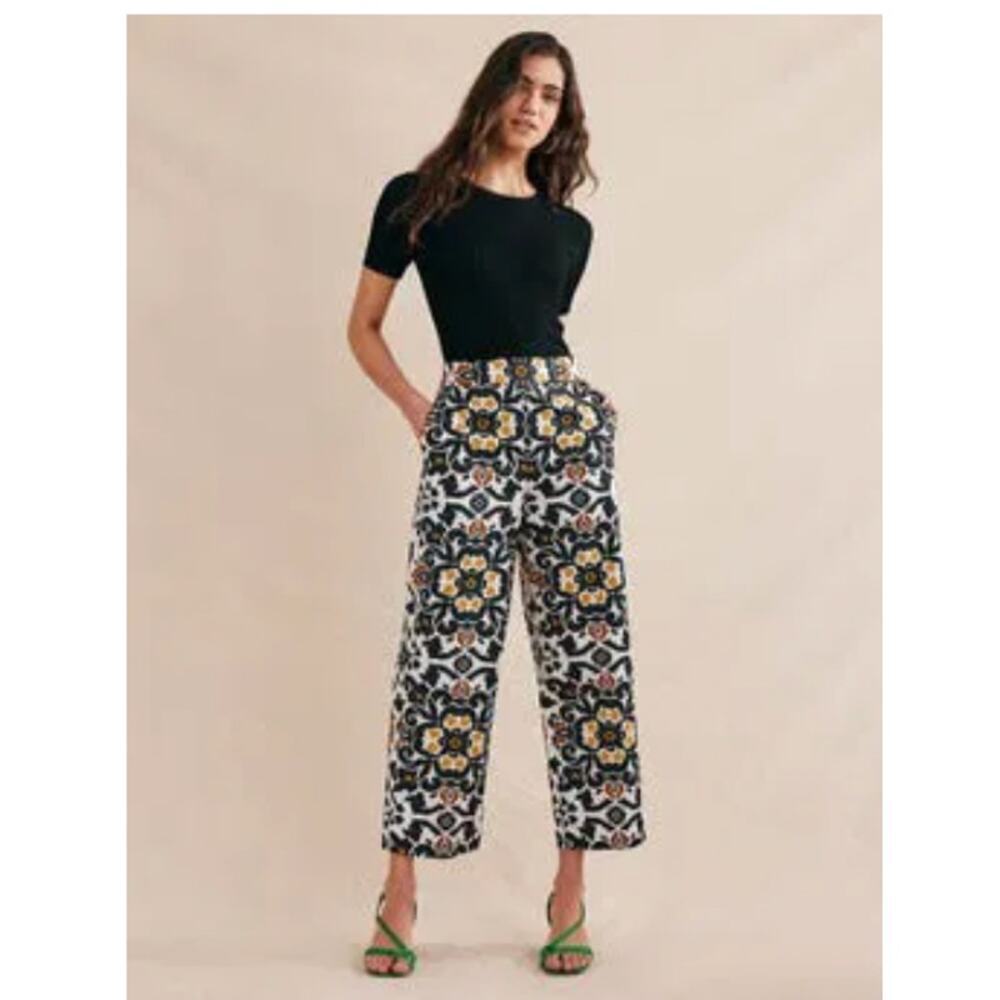 BODEN Printed Crop Trousers Black Opulent Pome Size 12